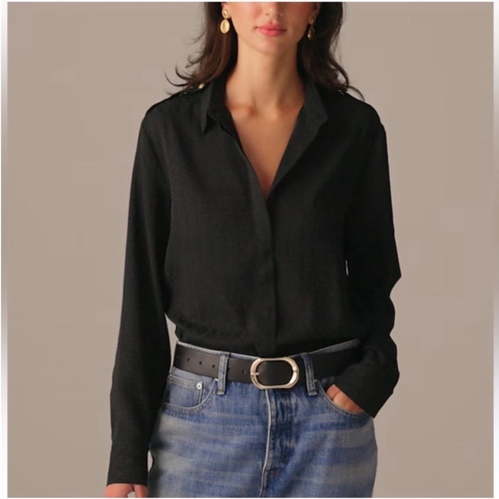 NWT J. Crew Drapey Jacquard-Print Shirt Black - Picture 1 of 8